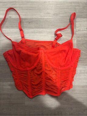 Hollister Red Sheer Ruched Bustier Corset Top